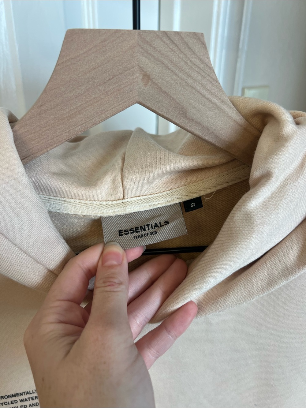 Essentials Men's Beige Pullover Hoodie with Minimal Print - Picture 7 of 7